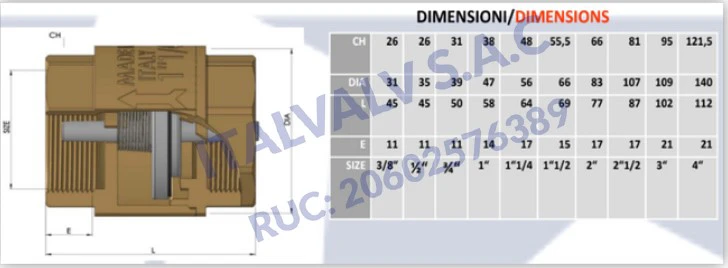 dimenciones valvula check vertical italvalv